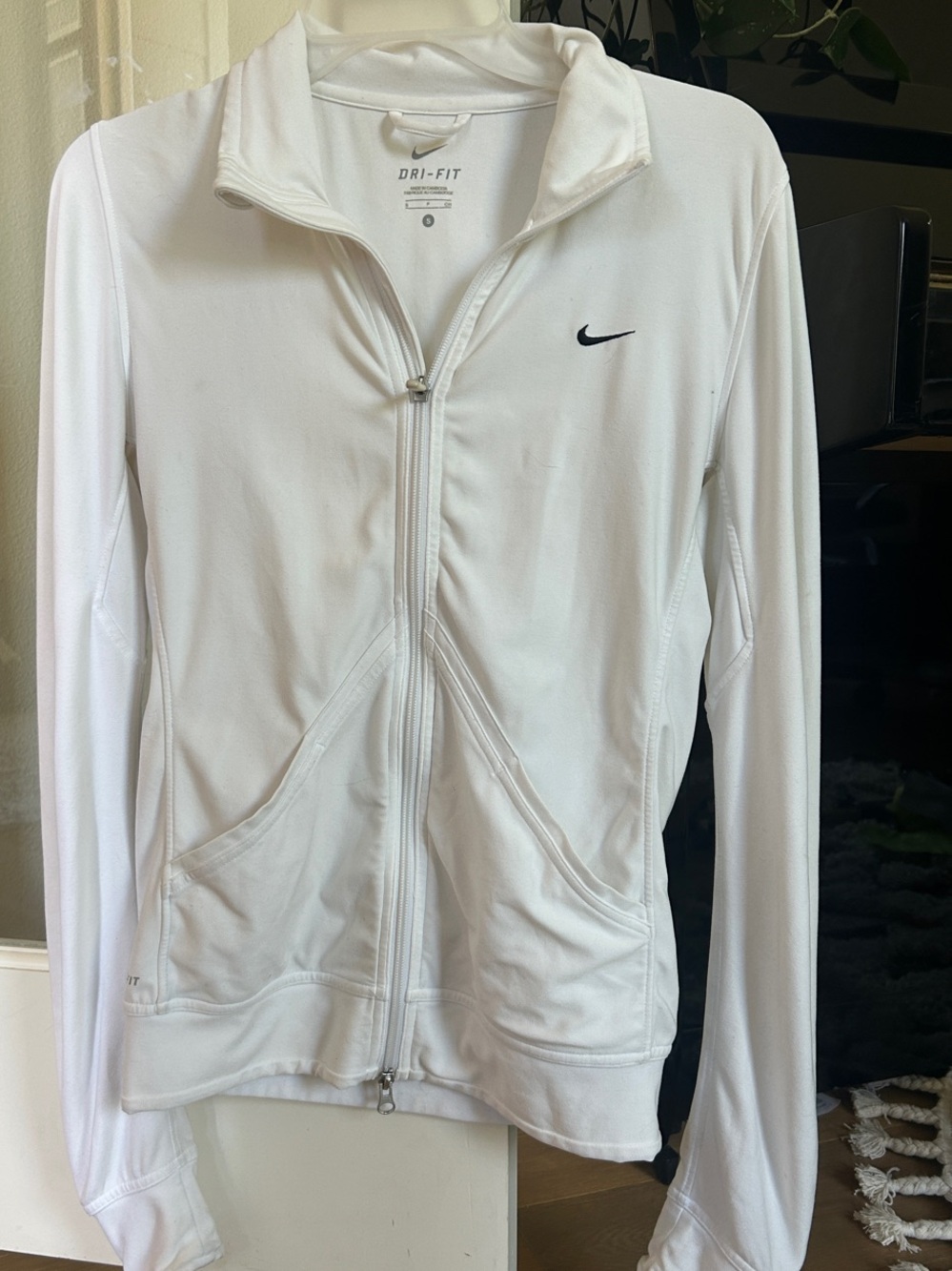 Nike White Full-Zip Dri-FIT Athletic Jacket with Swoosh